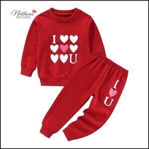 Toddler Girl Heart Print Sweatsuit Set Long Sleeve Top Leggings